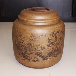 紫砂茶叶罐普洱大号醒茶罐/水缸/米缸/手工普洱缸茶叶缸/锦鸡图