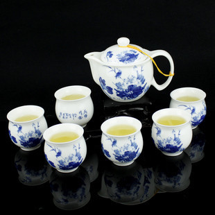 特价包邮青花陶瓷茶具套装整套茶具功夫茶具茶壶普洱茶具荷塘翠鸟